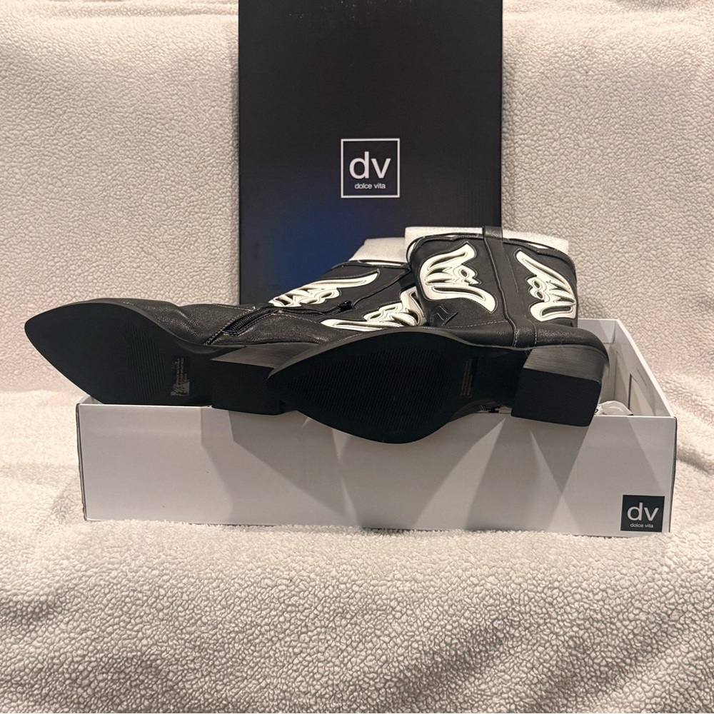 Dolce Vita Black and White Heeled Boots - Picture 2 of 5